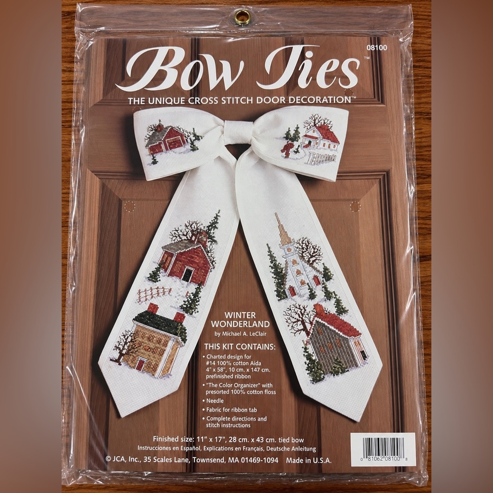 JCA Bow Ties Winter Wonderland Cross Stitch Kit #08100 Christmas Door Bow